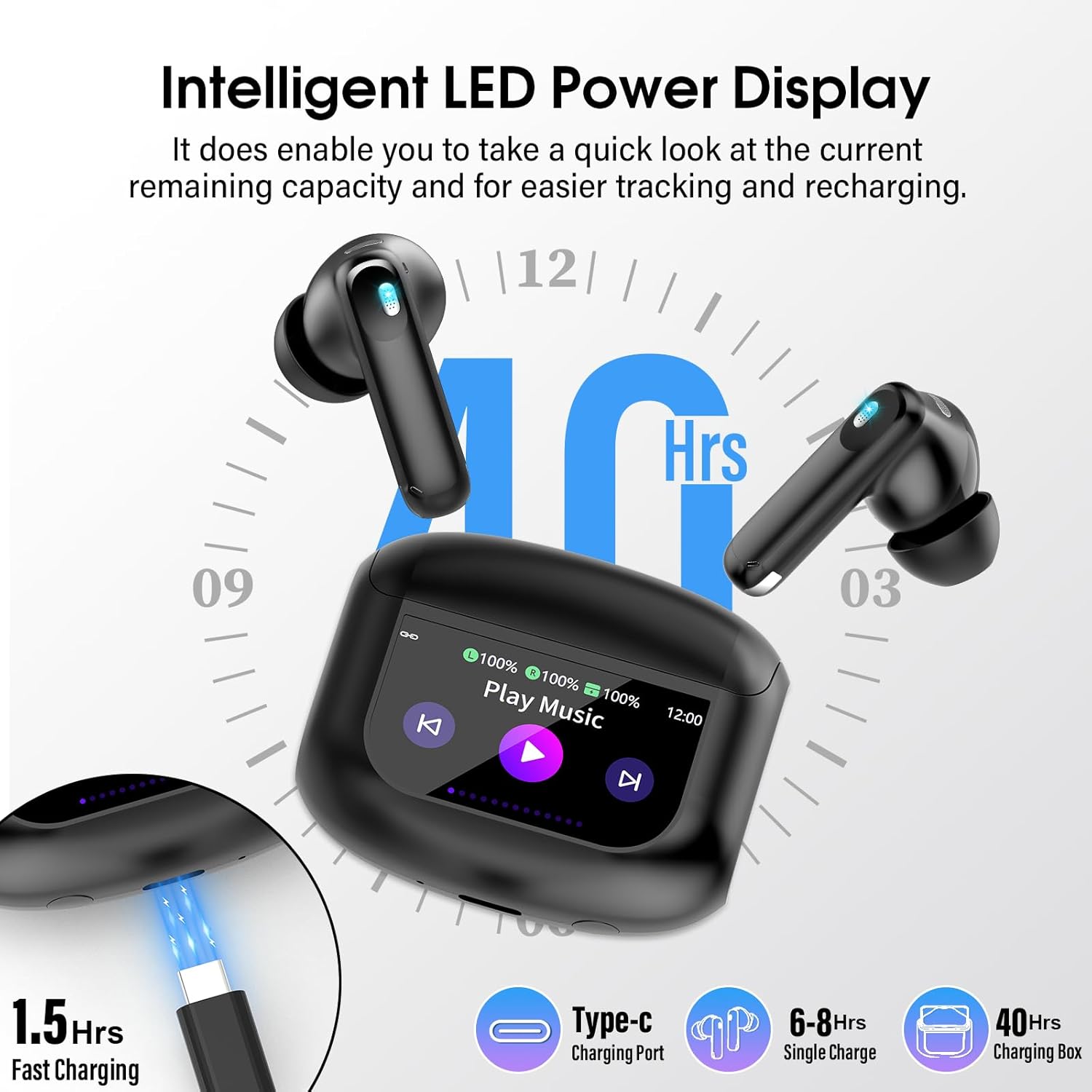 HE-076D Wireless Earbuds Bluetooth 5.4 Headphones Multi Function Touch Screen Tws Earbuds with 4 Mic Noise Cancelling Ear Buds detail
