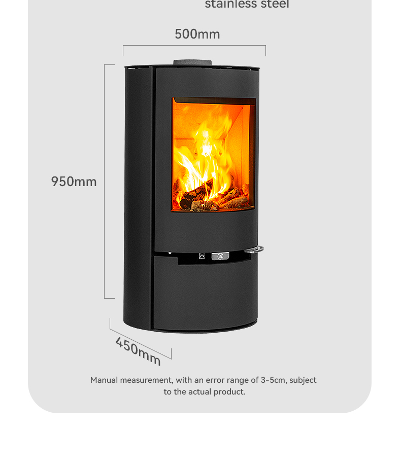 Round Style Modern Freestanding Black Steel Indoor Heating Wood Burning Stove Wood Heater Fireplace detail