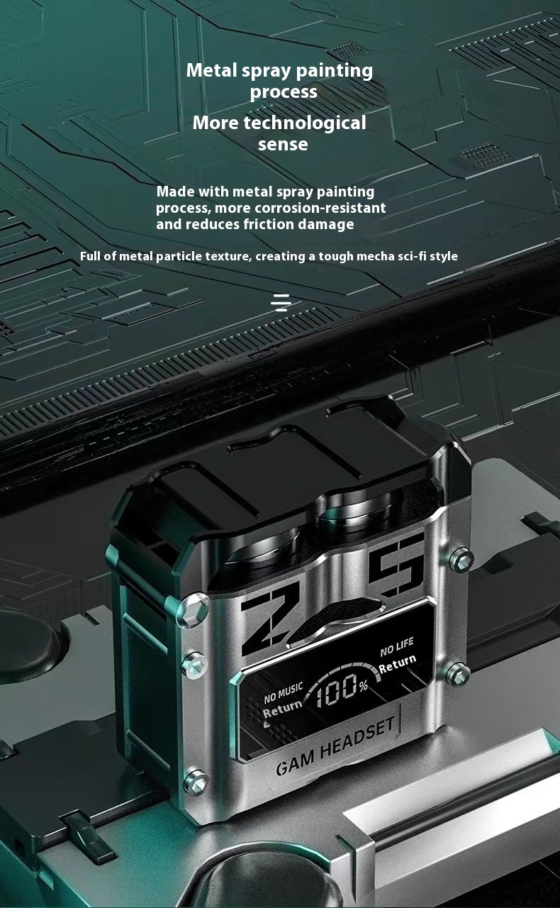 M25 Headset New Metal Mecha Style In-Ear Earphones With Low Power Digital Display Wireless for Esports Gaming detail