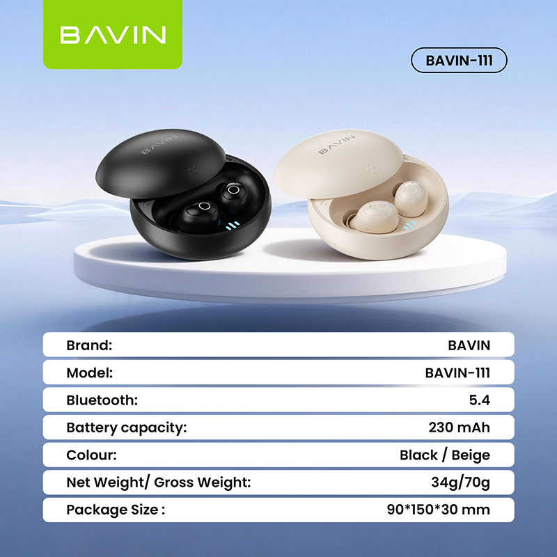 BAVIN Mini Size Fashion Portable BAVIN111 in Ear Buds Tws True Wireless Earphone Headphones detail