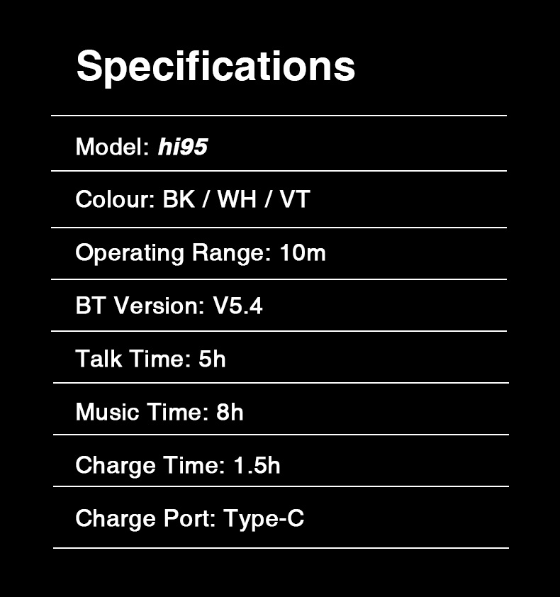 Hi95 Ows Wireless Earbuds BT 5.4 Open Design Sports ANC IPX5 Waterproof LED Battery Indicator Mic Android/iOS Hi-Fi Low Latency detail
