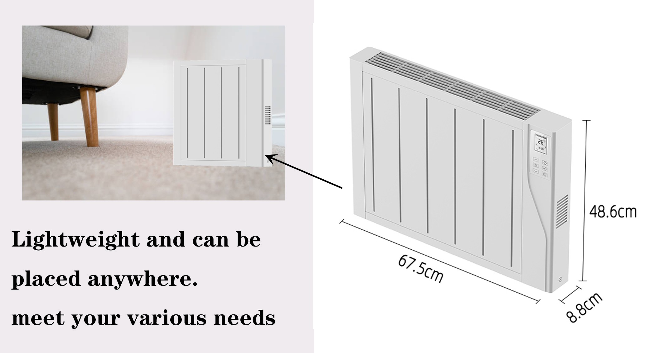1000W 1500W 2000W Reliable Wall-mounted Electric Economic Heater Ceramic Coating Home Electric Heater detail