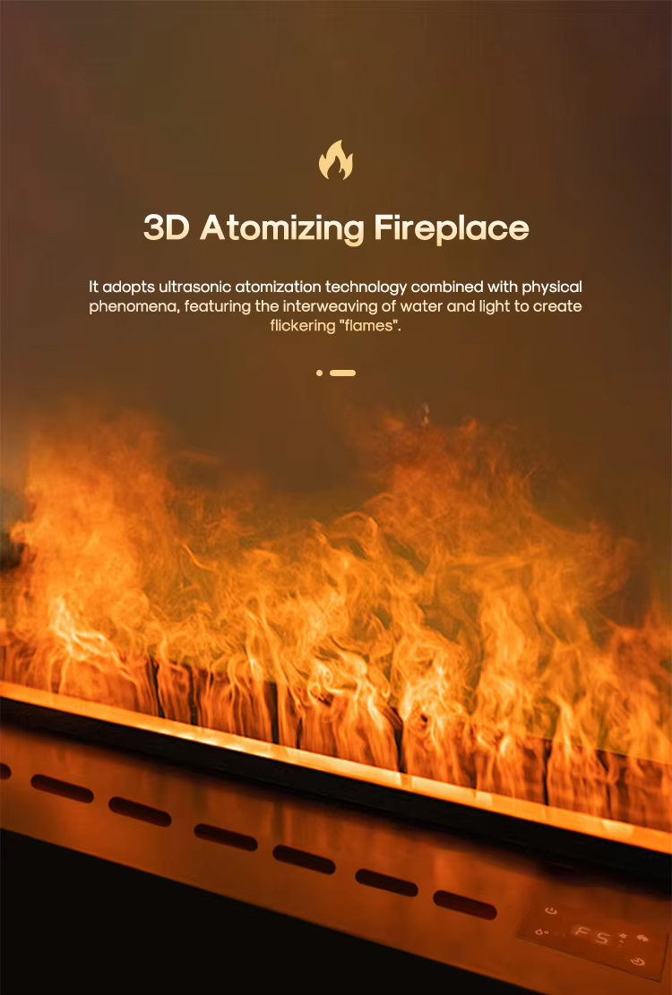 CE Certified Misting Fireplace Heater, Smart Remote, Dancing Flame, Humidifier for Modern Home Decor detail