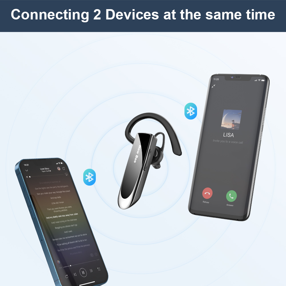 New Bee LC-B41 Branded Mini Single Wireless Earphone  Qualcomm 5.0 Headset Handsfree Headphone with Mic detail