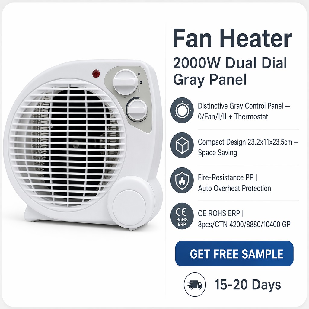 Compact Fan Heater Portable Thermostat Space Room Heater 3 Mode Warm Hot 2000W Auto Control Fire Resistant CE ROHS ERP Office detail