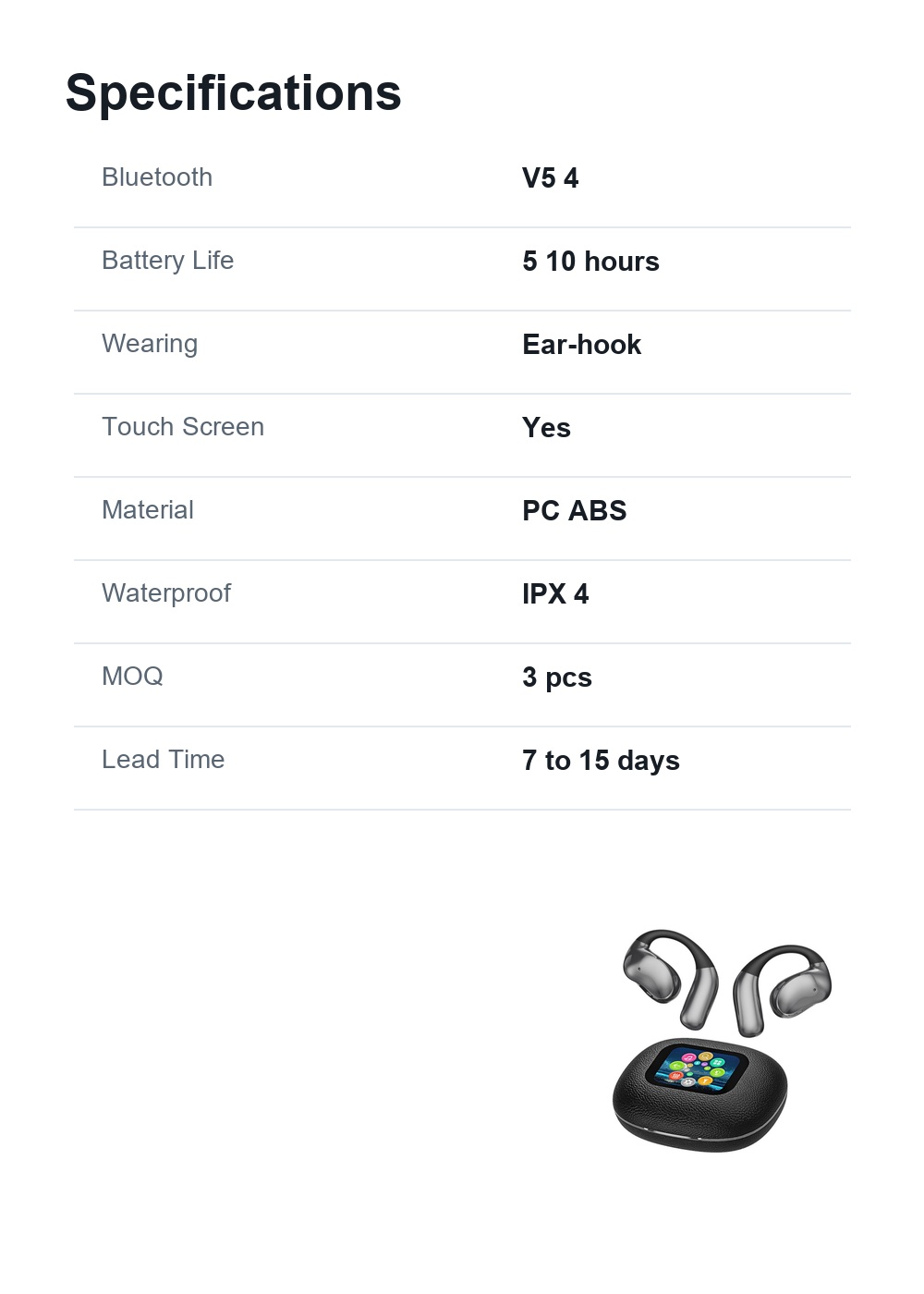 Wireless Bluetooth Earbuds Touch Screen Headphones detail