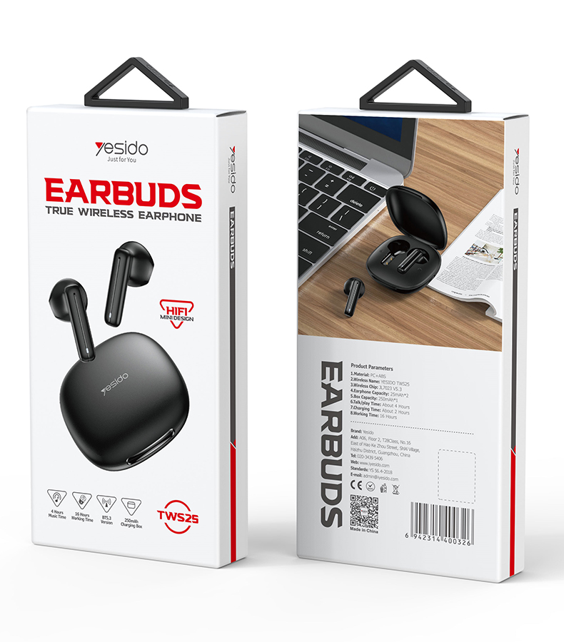 Yesido TWS25 BT5.3 TWS  With HD Microphone Without Delay Semi-In-Ear Headset Wireless Earphone Wireless Headphone product view