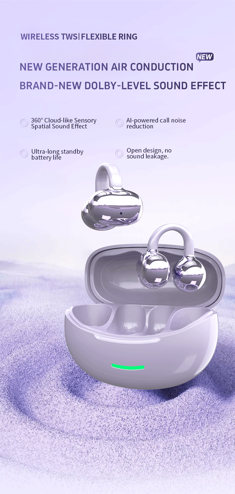 DOQAUS W18  Hot Selling Ear Hook Ear Clip Earphone HIFI Stereo Wireless Headphones Light ENC Outdoor Sports Waterproof Earphones detail