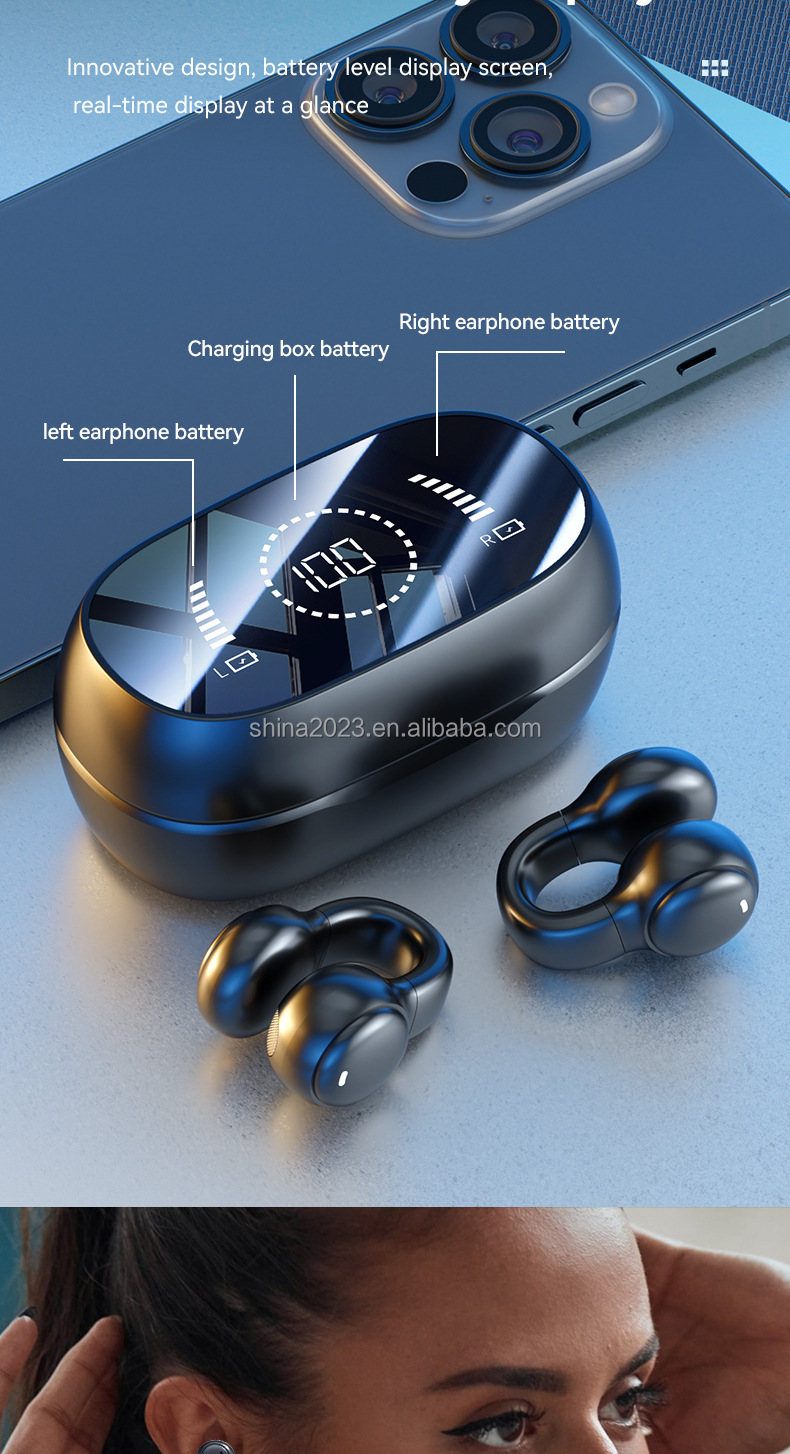 M47 Earbuds Bone Conduction Wireless Headphones Gaming Headsets Noise Canceling Sport Earphones Stereo Sound Blue Tooth Headset detail