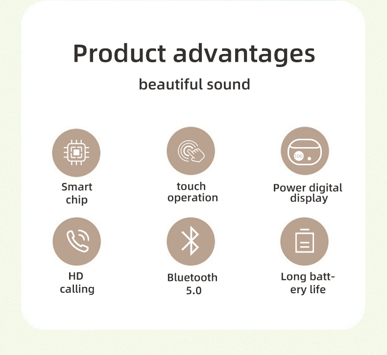 HBNKH Wireless Earphones High Quality Noise Reduction Earbuds Good Sound Quality Wireless Earphones with Battery Indicator detail