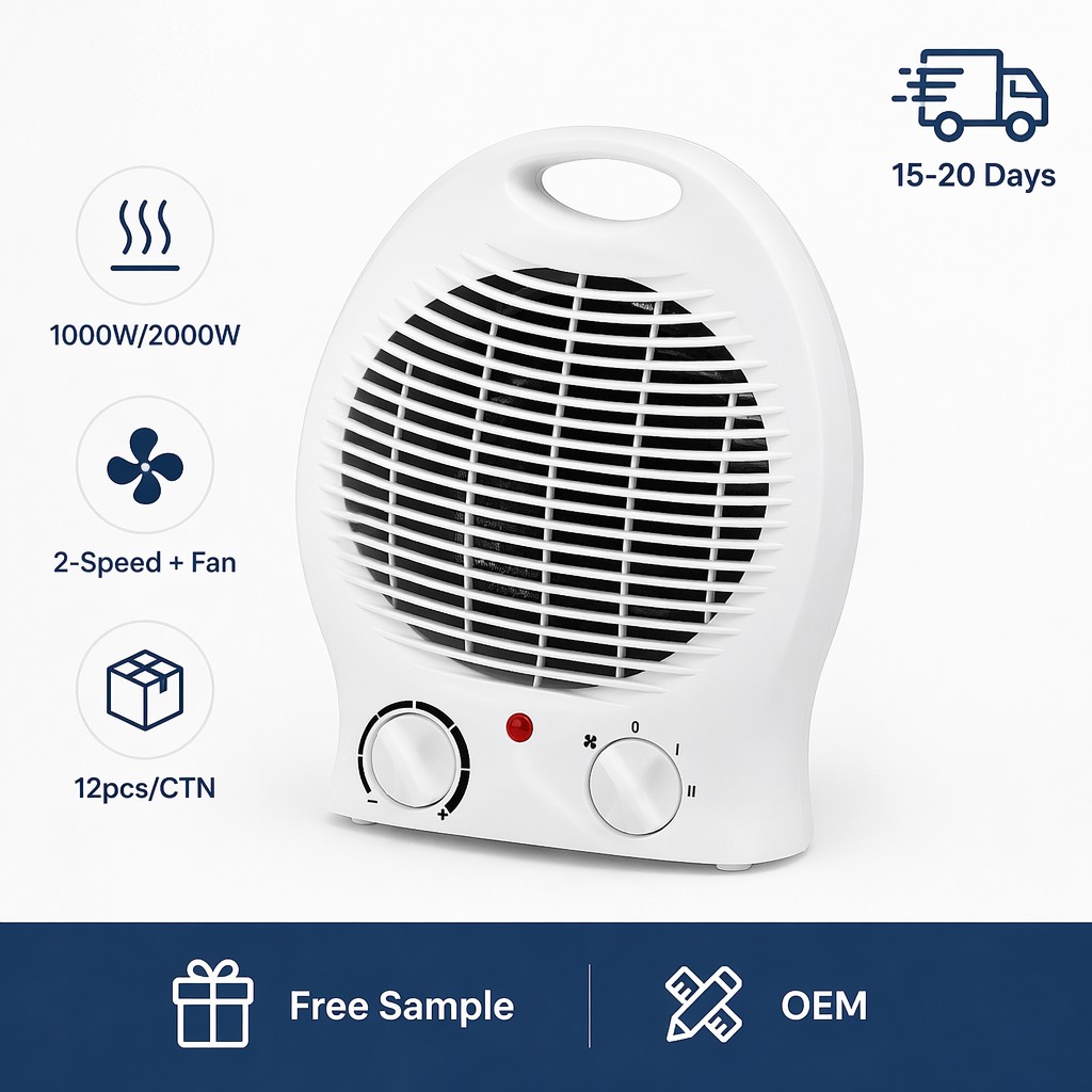 PTC Ceramic Fan Heater Portable Electric Space Room Desktop Heater 1000W 2000W Dual Power Safety Fuse Tip Over Switch VDE