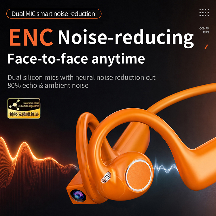 Wireless Open Ear Bone Conduction Headphones with Camera Video Recorder AI Translator Earbuds Noise Reduction TWS Sport Earphone product view
