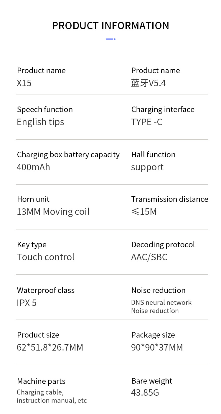 Custom Brand Portable TWS Earbuds Mini OEM X15 Wireless In-Ear Earphones Touch Control Fast Wireless Charging Digital Display JL detail