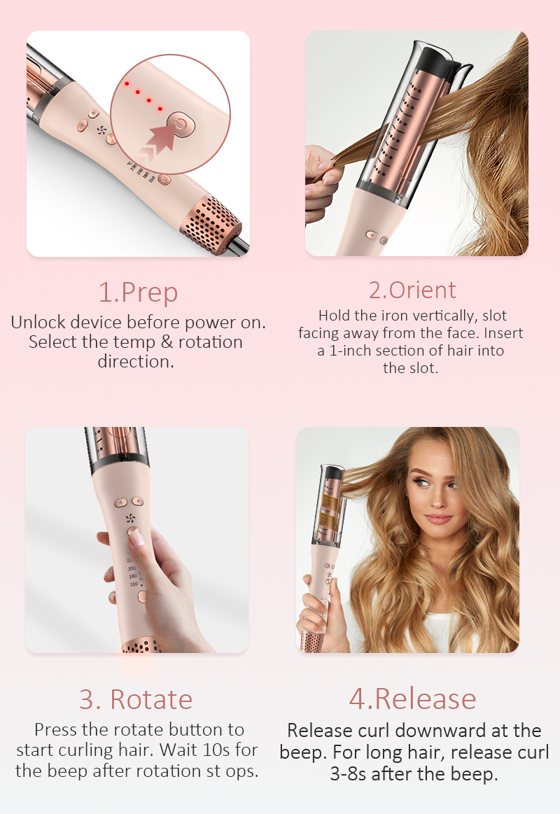 Automatic Ceramic Hair Curler Electric OEM&ODM 32mm Rotating Barrel Custom Colors PTC Heater 4 Temp Portable for Travel Home Use detail