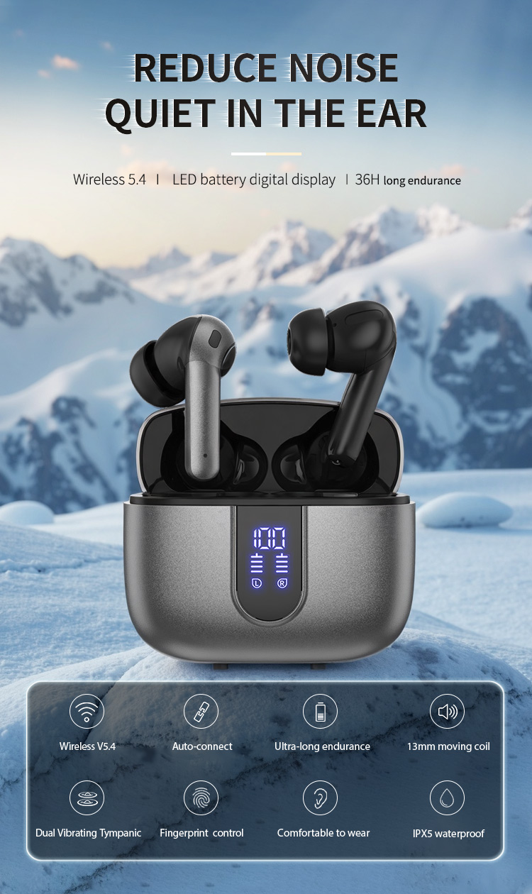 Hot-selling Noise-Canceling Wireless In-Ear Headphones with Digital Display Waterproof Sweatproof Long Battery Life BT Earphones detail