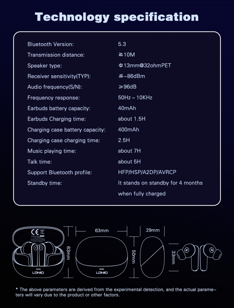 LDNIO T05 Hot Selling Oem Odm Tws Earbuds Gaming In-ear Earbuds Bt 5.3 Tws Wireless Headphone Earphone Earbuds detail