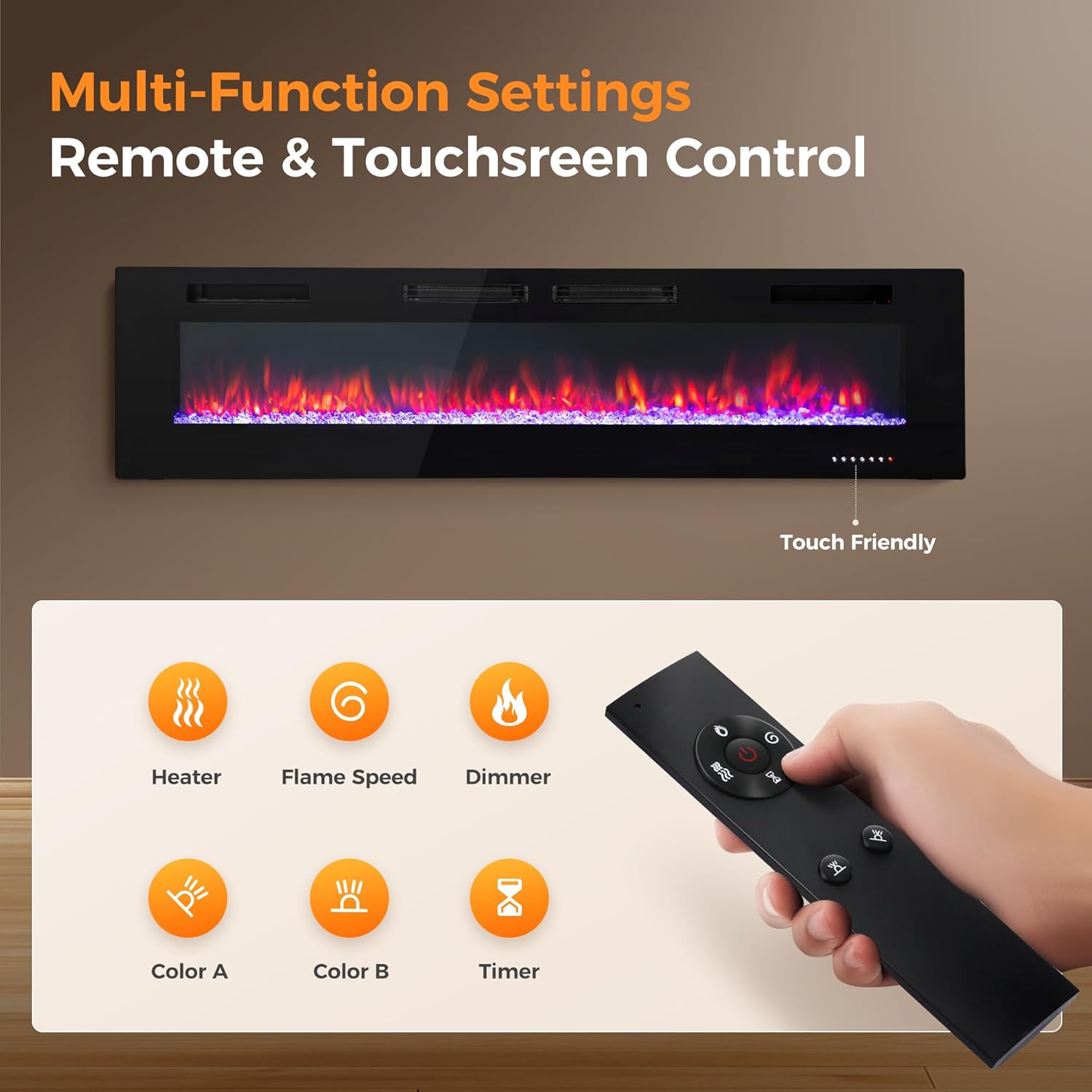Kalsubo 72 Inch Ultrathin 3.2 Inch Linear Electric Fireplace Heater Recessed Wall Mounted Low Noise product view