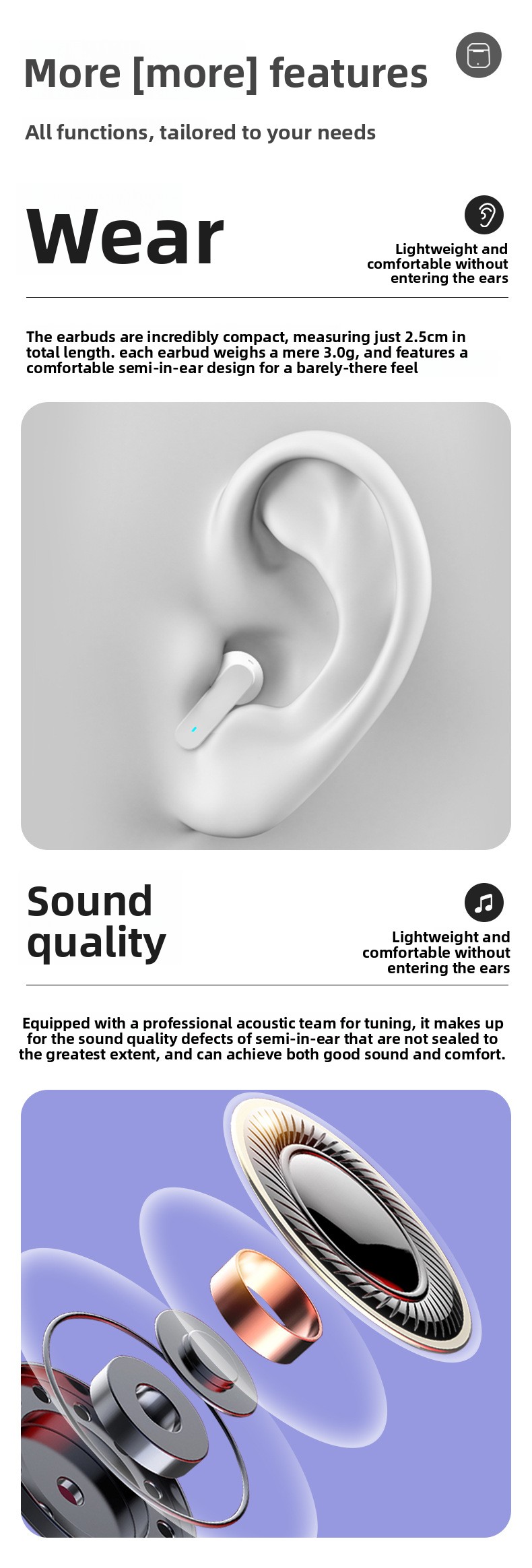 High-Value In-Ear Mini True Wireless for Earphones Lightweight Portable TWS for 5.0 Factory 10-15 Hours Battery Life detail