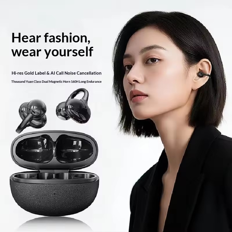 Leather Texture Wireless Earphones & Headphones with Open-World Sports 6.0 Ergonomic Ear-clip Design Big Battery TWS Earbuds product view