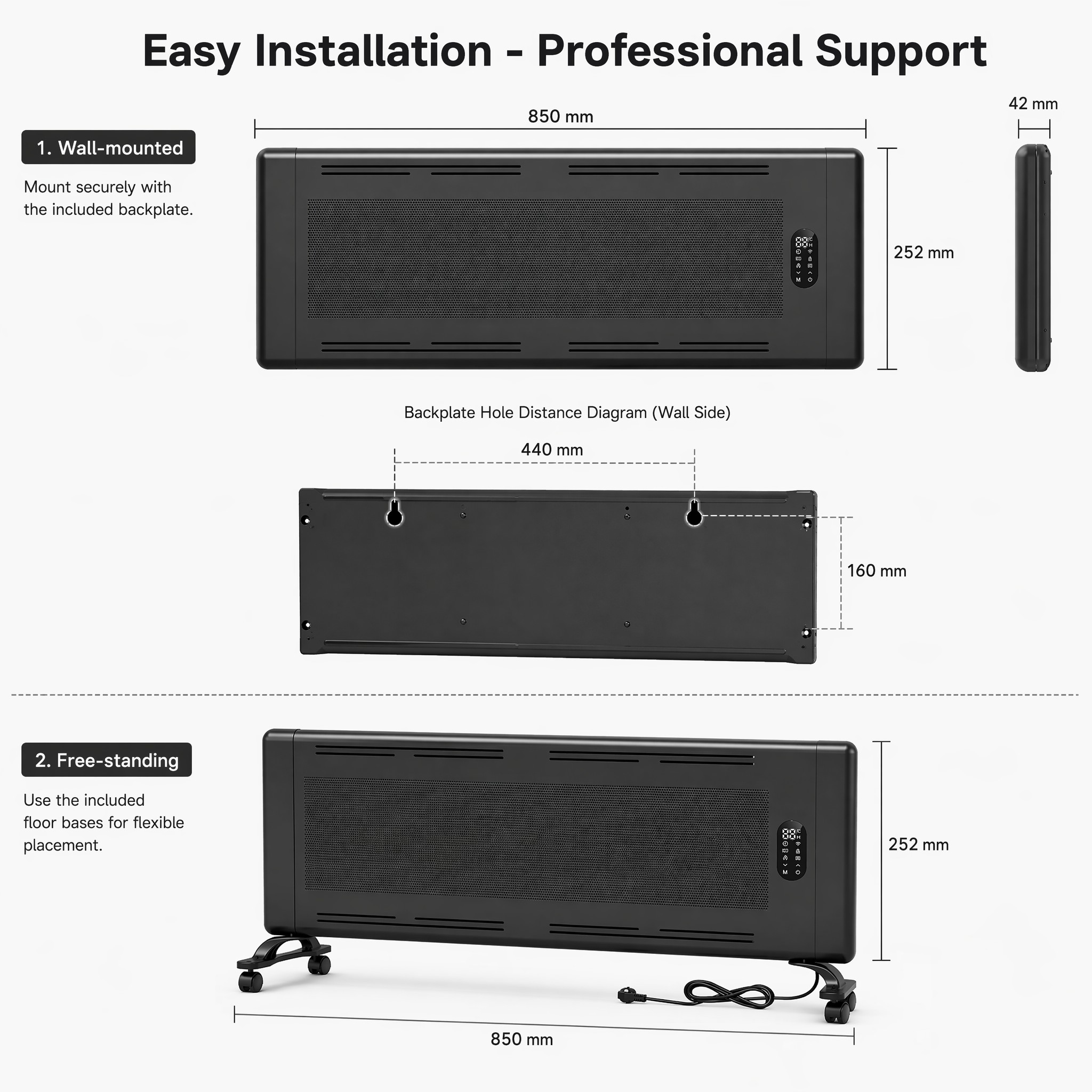 Wholesale Custom Aluminum Electric Heater Remote Controlled Smart WiFi App Control Freestanding Carbon Crystal Heating Tip-Over detail