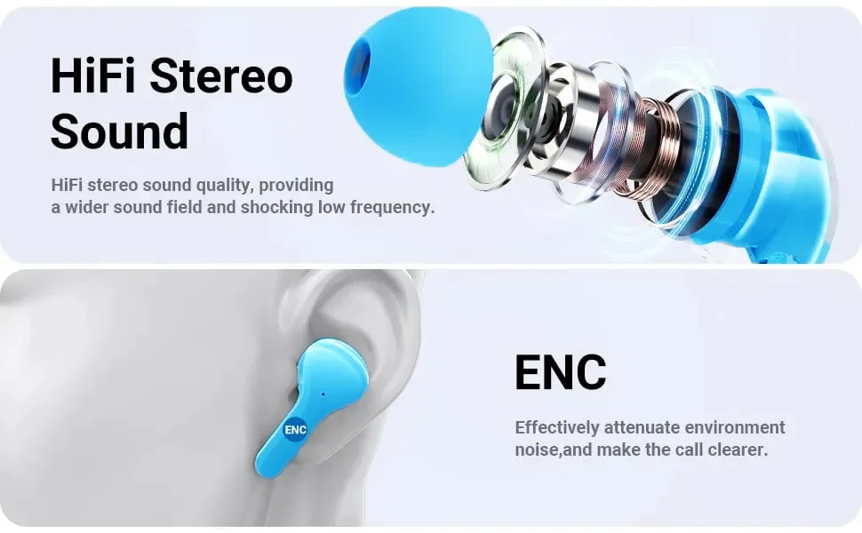 Eraysun Air31 Earbuds Transparent TWS True Wireless Noise Cancelling In-Ear Gaming Headset Waterproof Business Boat Earphone detail