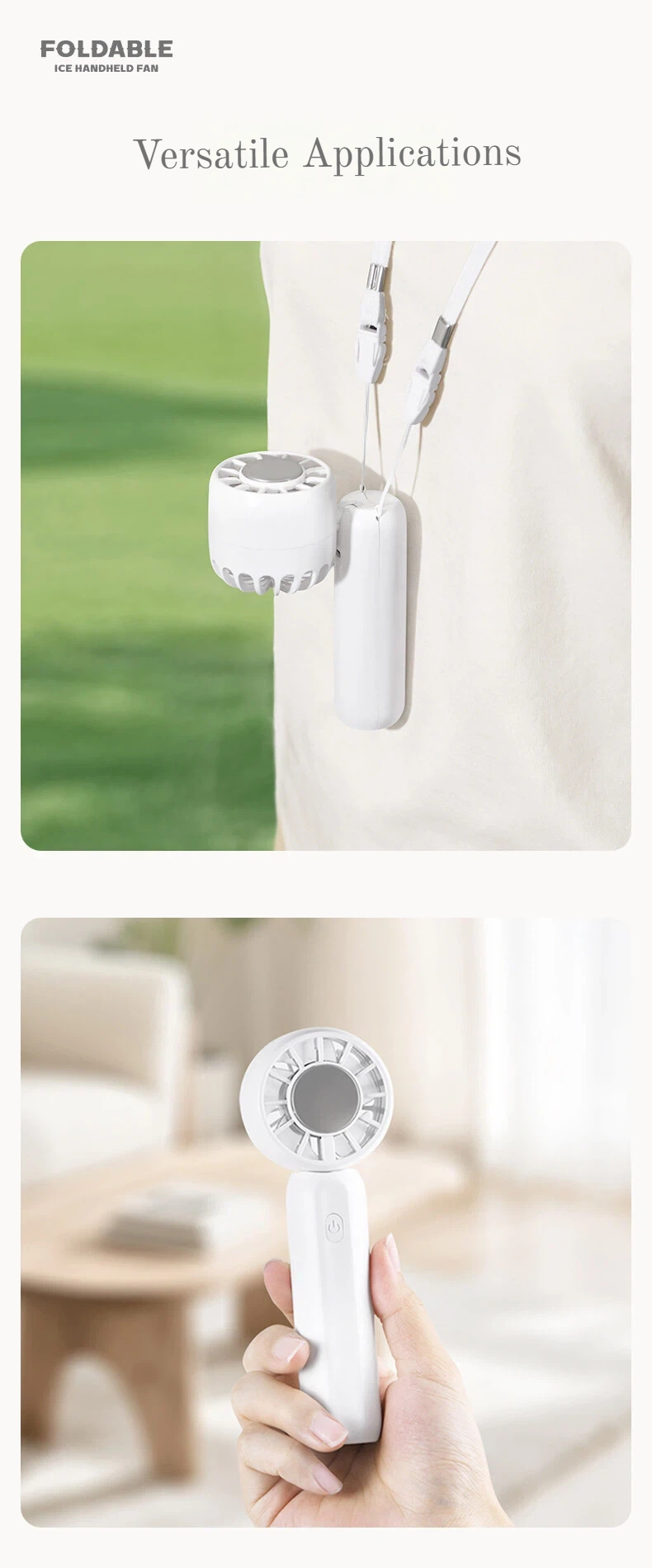 2026 Outdoor Summer Strong Wind Three-Speed Household Handheld Foldable Electric Portable Mini USB Rechargeable Air Cooling Fan detail