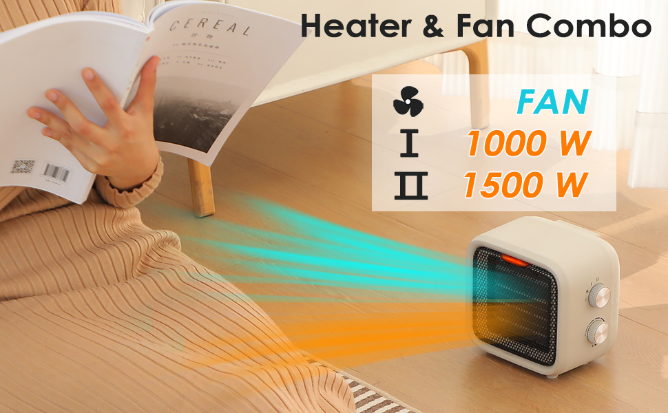 Portable PTC Electric Heaters Indoor With Thermostat Small Heater Space Heater With Heating and Fan Modes for Bedroom Office detail