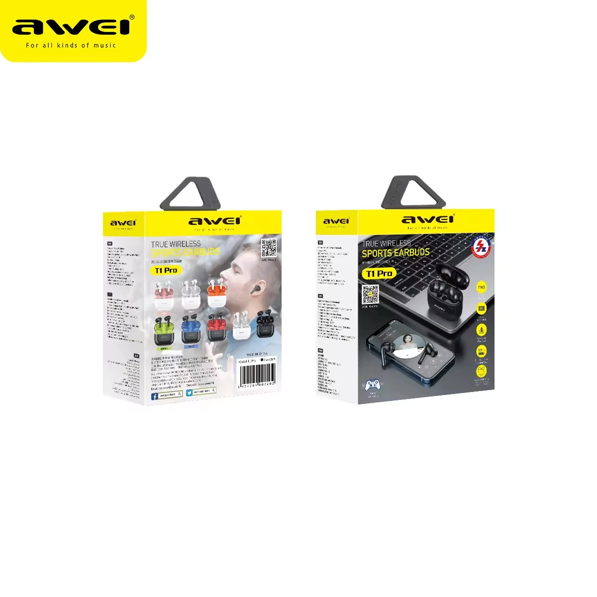 Awei T1 Pro Wholesale True Wireless Earphones V5.4 Pods Pro 2 In-Ear 3 Wireless Headphones LED Battery JL Customizable Earbuds product view