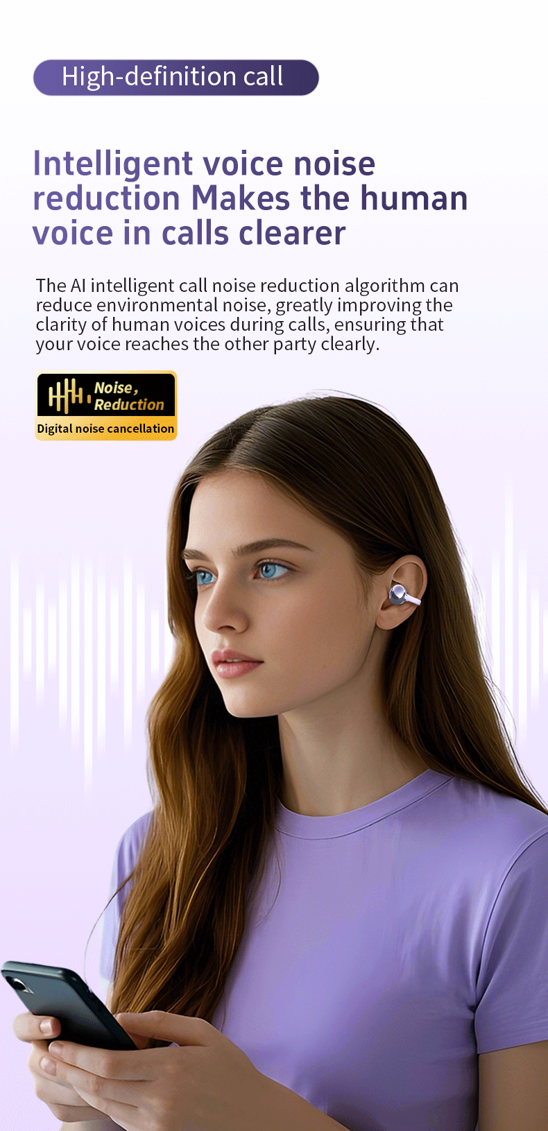 DOQAUS W18  Hot Selling Ear Hook Ear Clip Earphone HIFI Stereo Wireless Headphones Light ENC Outdoor Sports Waterproof Earphones detail