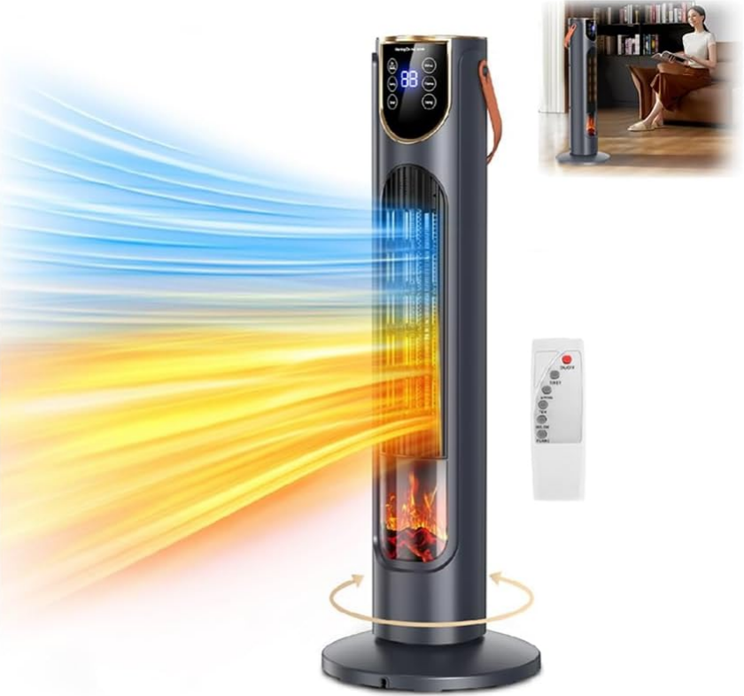 Factory 2000W Remote PTC Heater with Humidifier Small Cylindrical Fan Heater Flame Effect Touch Screen LED Hotel Commercial product view