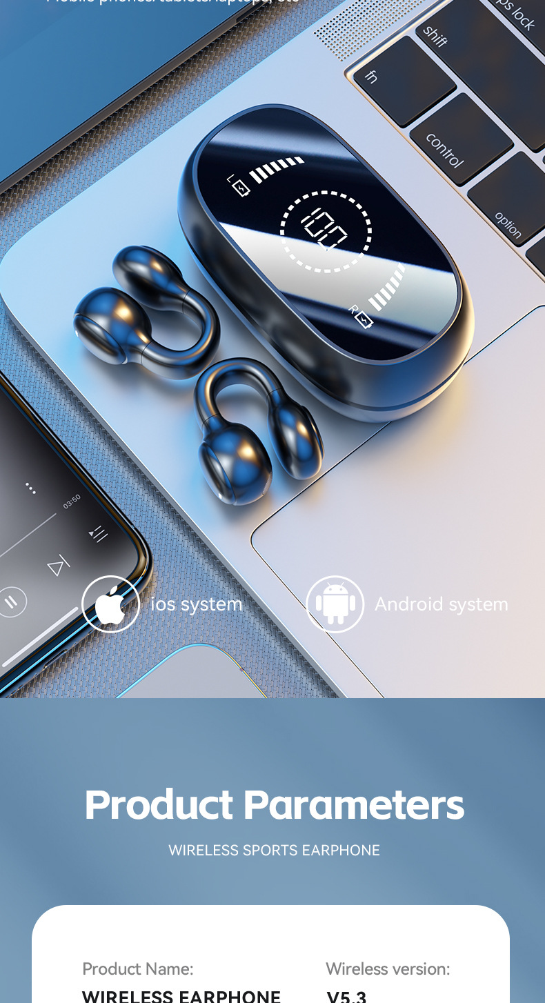 M47 Earbuds Bone Conduction Wireless Headphones Gaming Headsets Noise Canceling Sport Earphones Stereo Sound Blue Tooth Headset detail