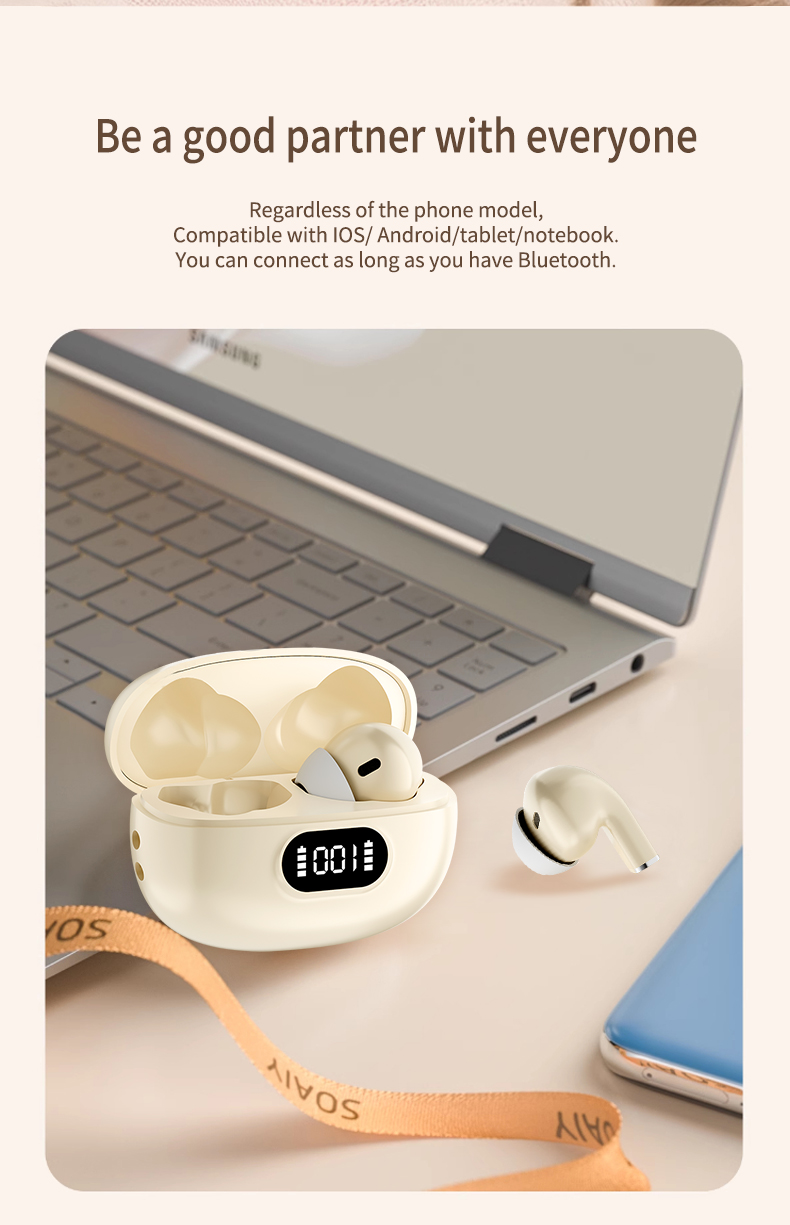 Wholesale Wireless Earbuds Semi in Ear Headphones Clear Call Digital Battery Display Charging Case for Work Travel Daily Use detail