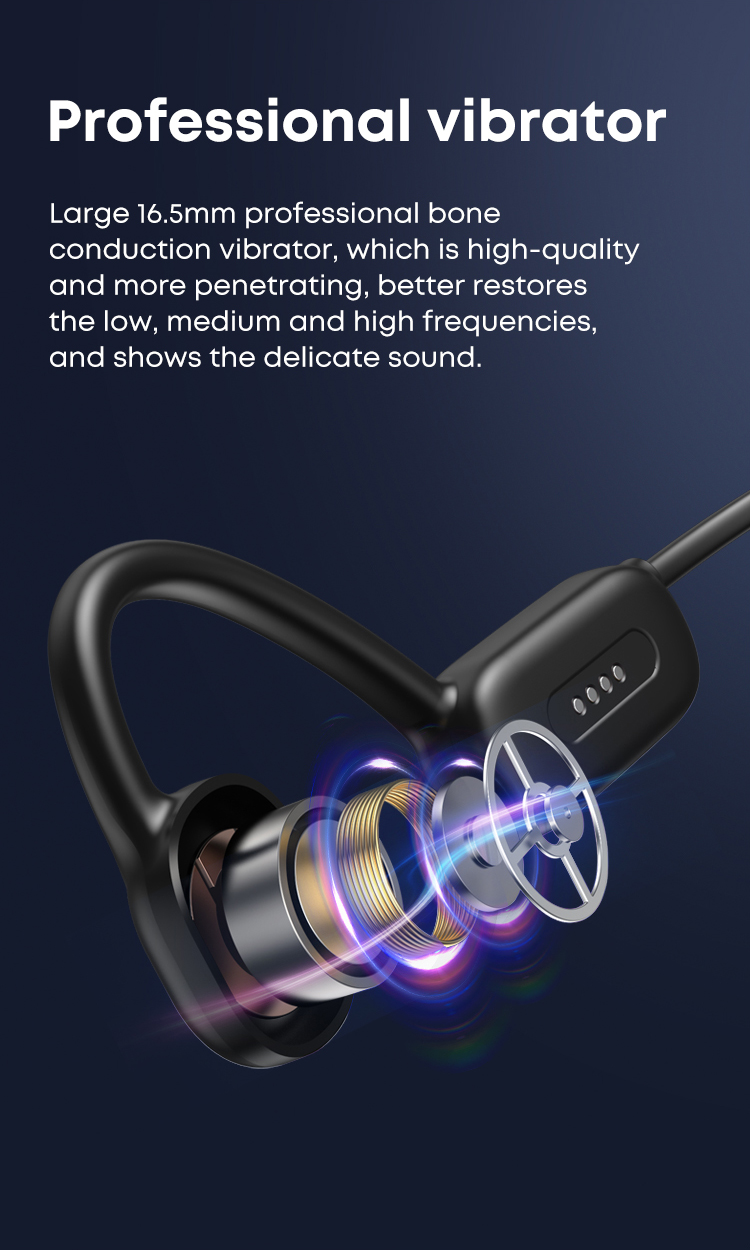 Custom OEM Bone Conduction Headphone Wireless Sport Earphones Open Ear TWS IPX8 Waterproof Bluetooth Headset With 16G TF Card detail