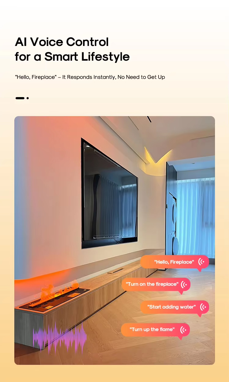 CE Certified Misting Fireplace Heater, Smart Remote, Dancing Flame, Humidifier for Modern Home Decor detail