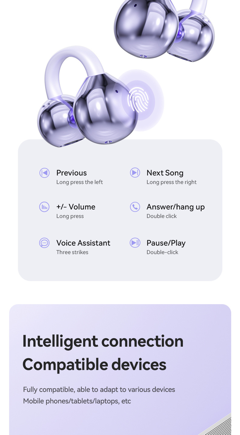 M91 OWS Sport Ear Clip Design Wireless Earphones Similar Earrings Bone Conduction Hi-Res Audio HD Voice Call Bluetooth Headset product view
