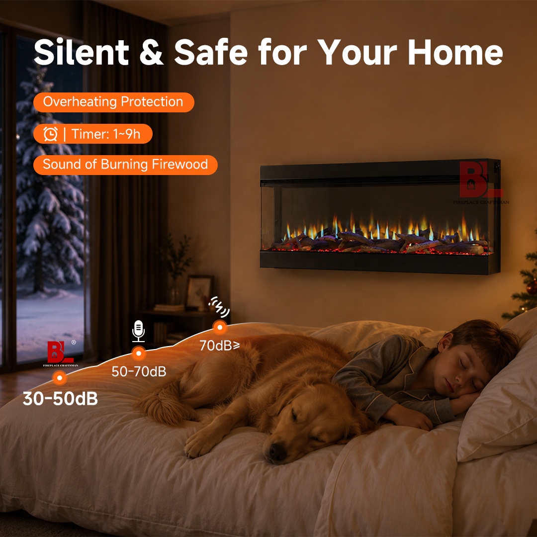 Virtual 3d Chimeneas Decorativas Wall Mounted Holographic Linear 3 Sided Fireplace LCD WiFi Modern Electric Fireplace Heater product view
