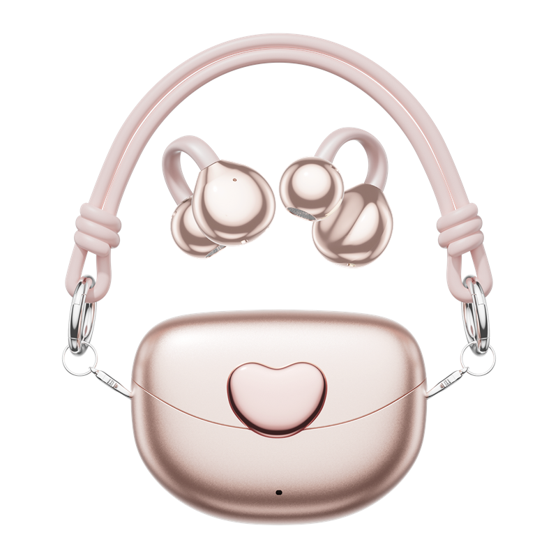 Small Bluetooth Earbuds Compact Earphones Waterproof Heart Shape Pearlescent Fashion Single-Piece Clip-on Earphones
