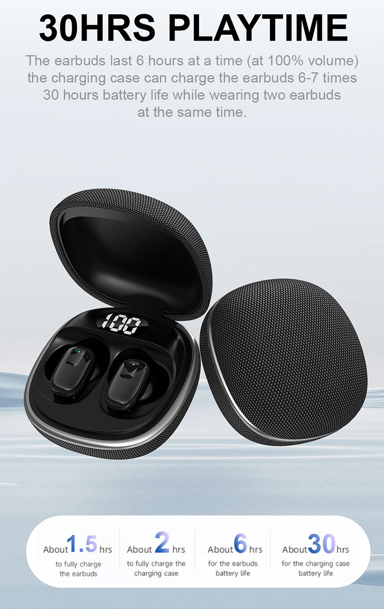 High Quality TWS Earbuds with Fabric Shell Factory's Latest LCD Screen Display In-Ear Headphones Mini Earphone detail