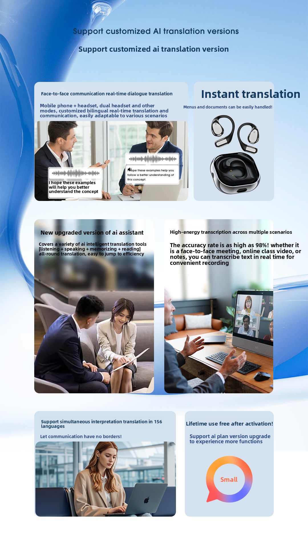 Real-Time Translate Wireless Earbuds AI Translator Earbuds With 144 Languages Headphone With Touch-Screen & Noise Cancelling detail