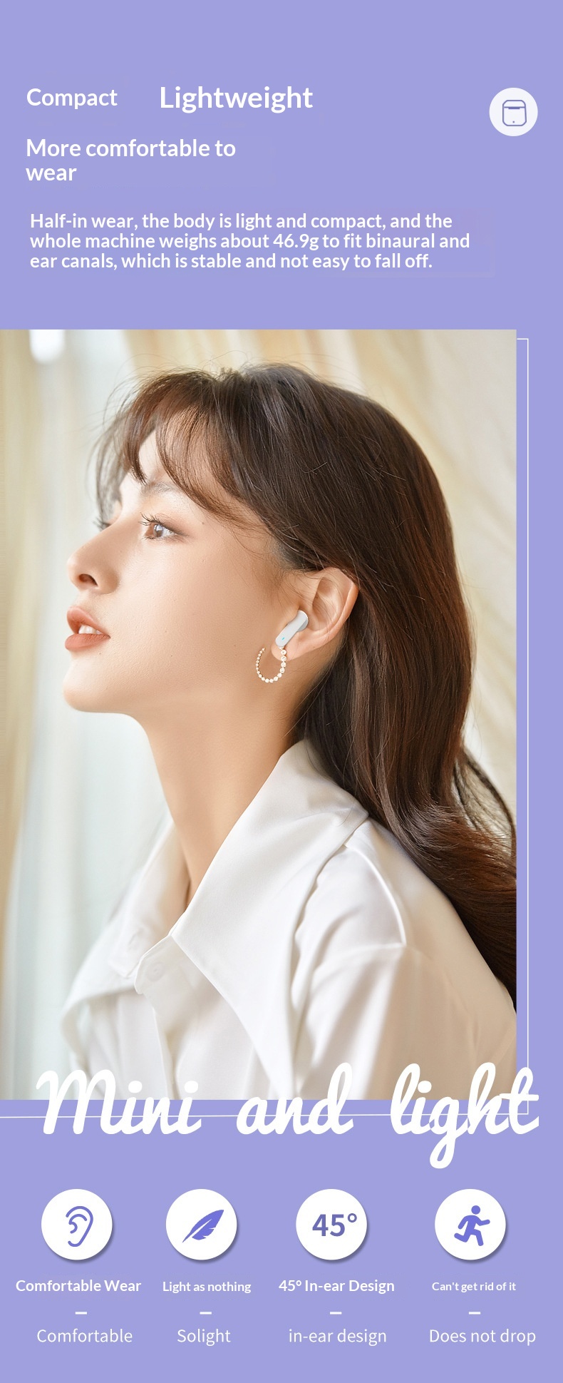 High-Value In-Ear Mini True Wireless for Earphones Lightweight Portable TWS for 5.0 Factory 10-15 Hours Battery Life detail