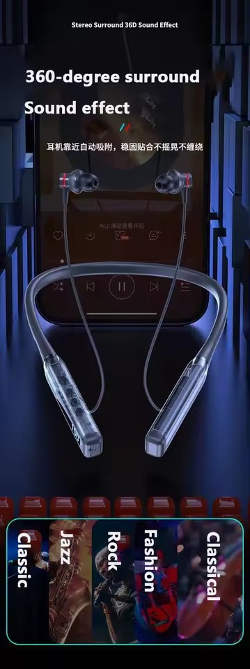 S-06 Transparent Wireless Earphones Magnet Neckband Headphones Sports Earphone Digital Display for Gaming Sport Stereo Headset detail