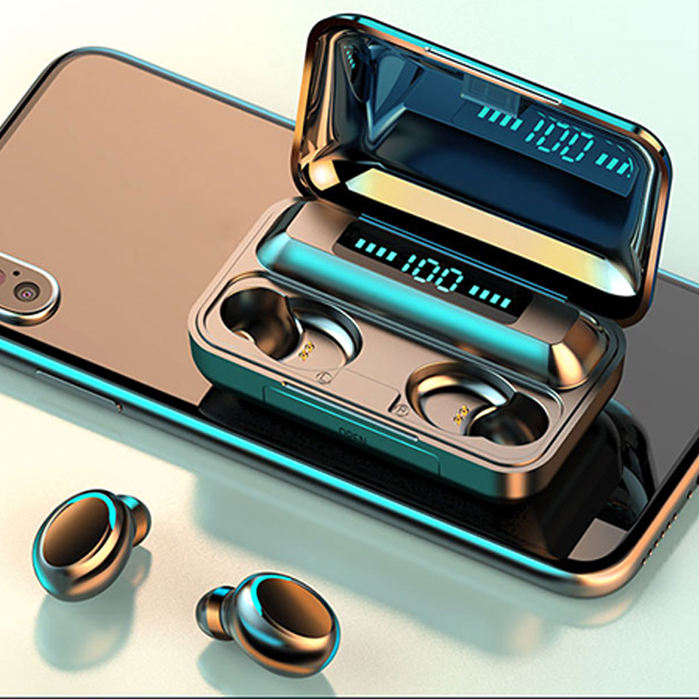 Oem Custom logo 2000mah Power Bank Ipx7 Waterproof Binaural Call 5.0 True in Ear Origin F9 5c F9-5 TWS Wireless Earbuds Bt 5.0 detail