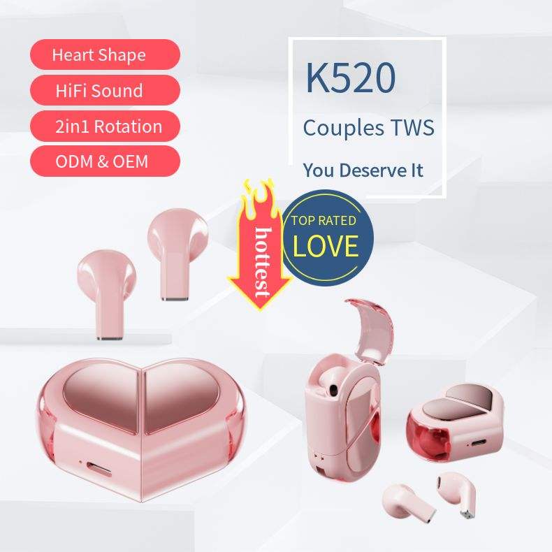 Waterproof Gaming Headset Creative Rotatable TWS Wireless Earbuds Cute Heart Shape Earbuds HiFi Stereo Love Earphones product view