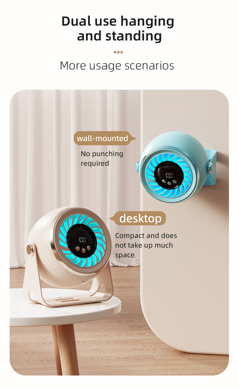 Wholesale Small Desktop Electric Fan Silent Plastic Turbine Circulation Wall Mount Charging Mini Portable Desk Air Cooling Fan detail
