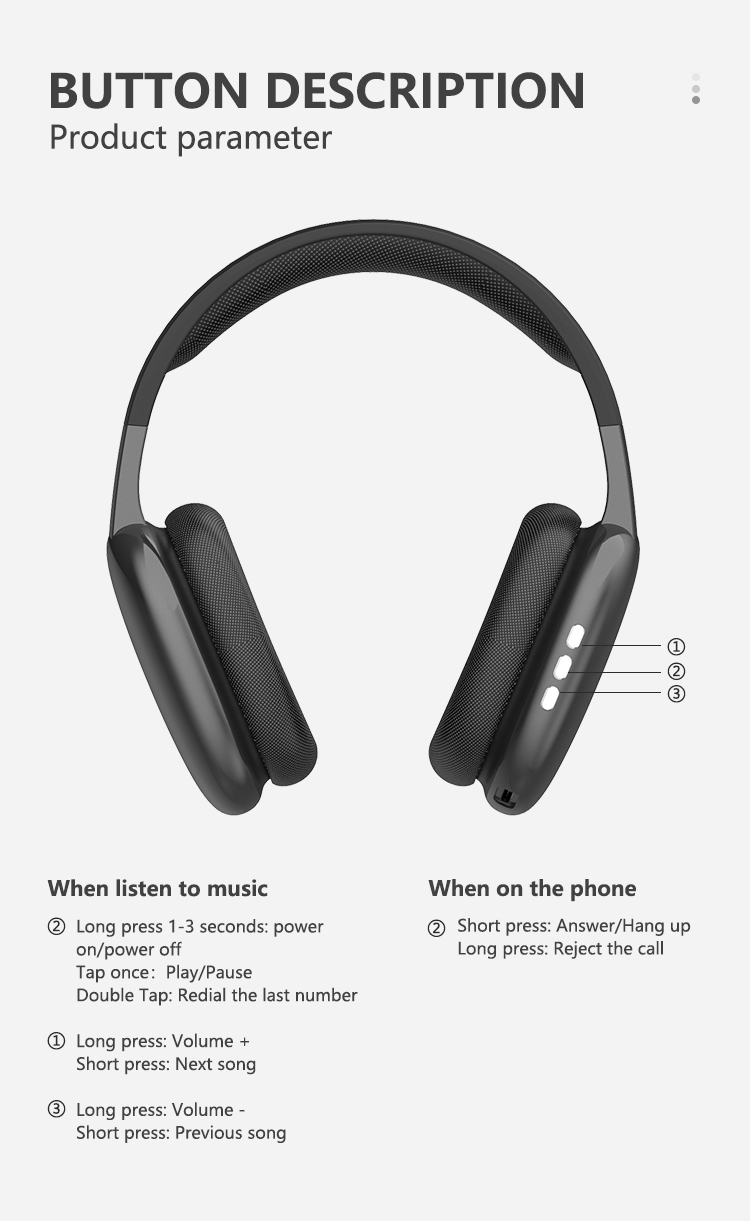 6.0 Customize Logo Wireless Earphones Headset Over-ear Headphones detail