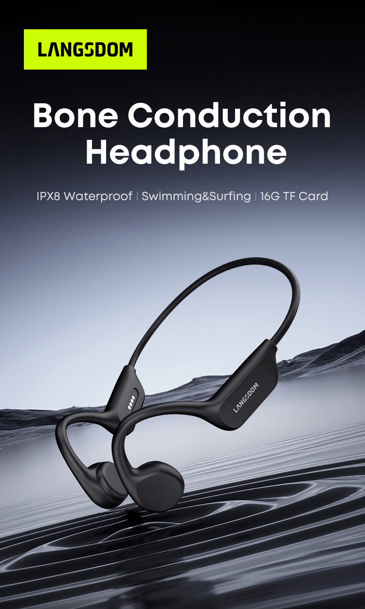 Custom OEM Bone Conduction Headphone Wireless Sport Earphones Open Ear TWS IPX8 Waterproof Bluetooth Headset With 16G TF Card detail