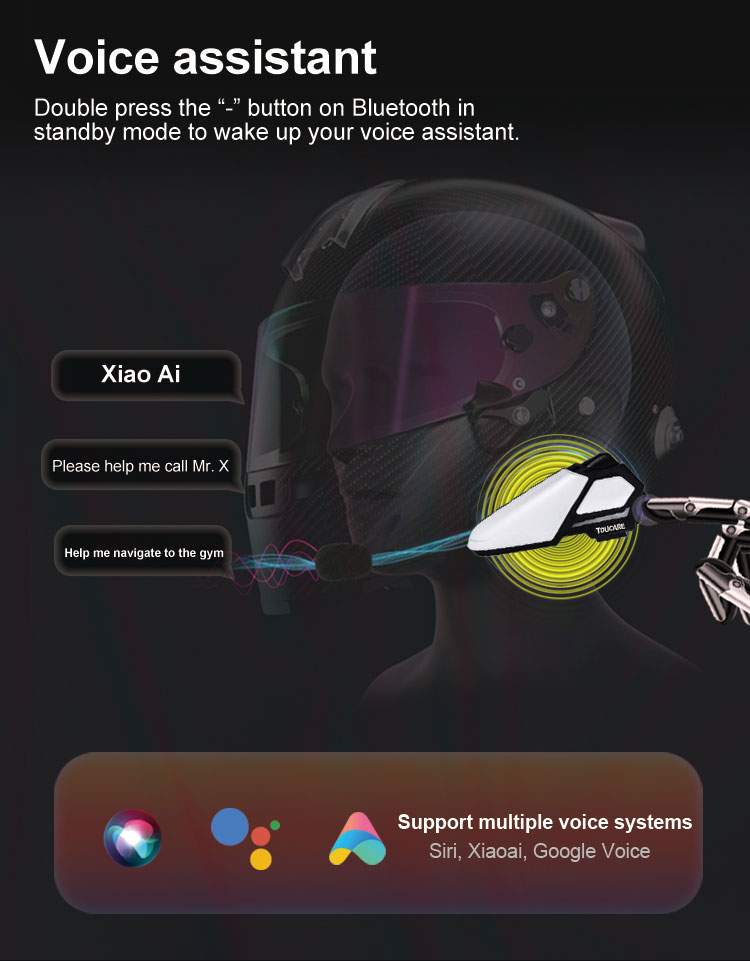 TOUCARE T10 Motorcycle Bluetooth Intercom Earphones Noise Reduction Wireless Headset for Full Helmet Riding Enthusiasts detail