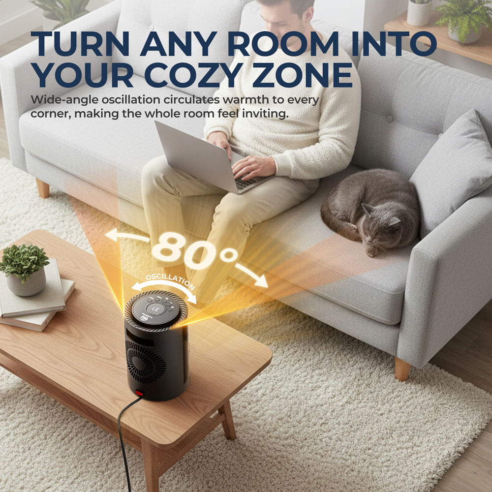 Portable PTC Heater, Hot Air Convection Fan Heater with 16-37℃ Thermostat, Oscillating Electric Space Heater for Home Office detail