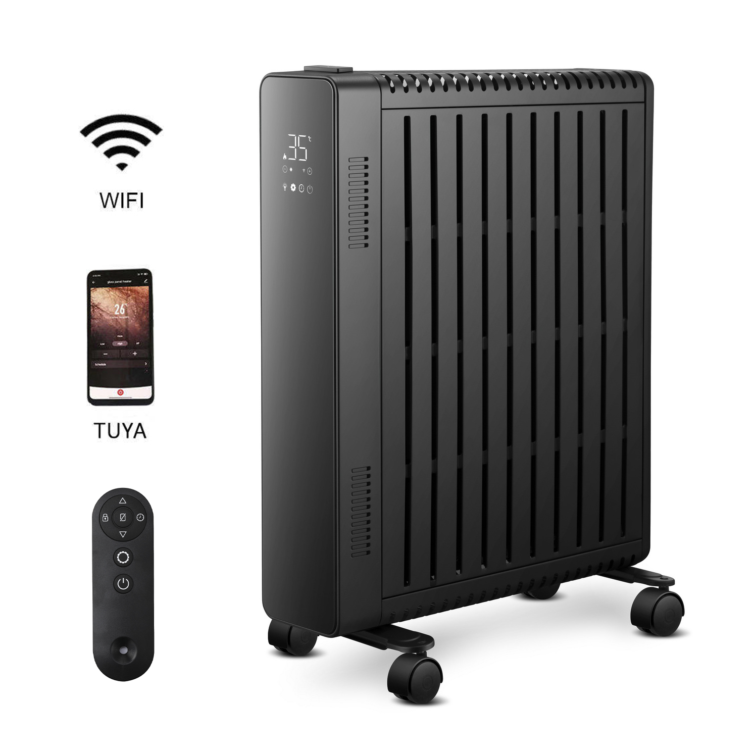 OEM 2000w Portable Remote Control Hotel Room Full Cover Electric Oil Heater Manufacturers detail