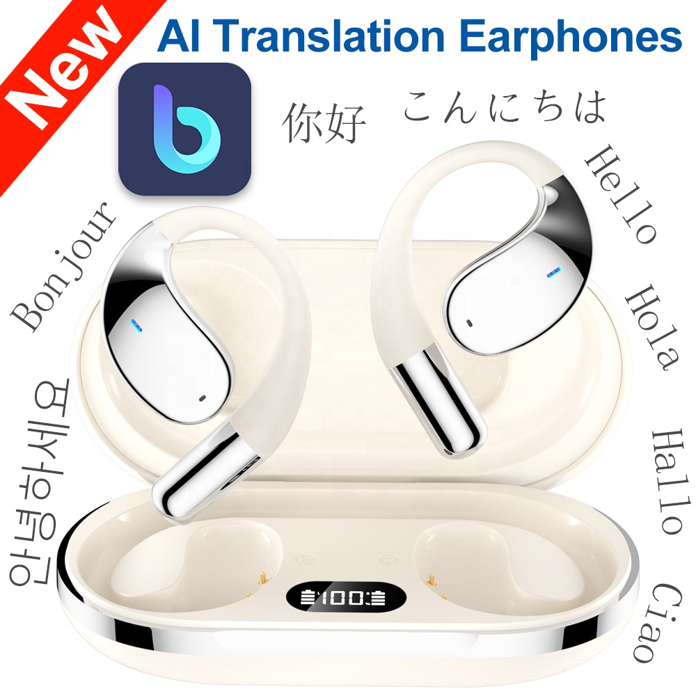 YYK-Q39 Comfortable Ear Hook Earbuds Wireless Sports AI Real-Time Language Translator Earphones Suitable for Travel, Business